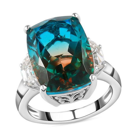 Aqua Terra Costa Quarz Triplett und weißer Topas-Ring, 925 Silber platiniert ca. 11,84 ct
