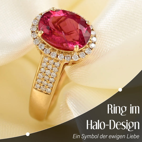 Iliana - AAA Rubellit und weißer Diamant-Ring, 750 Gold (Größe 18.00) ca. 3.00 ct