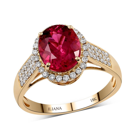 Iliana - AAA Rubellit und weißer Diamant-Ring, 750 Gold (Größe 18.00) ca. 3.00 ct