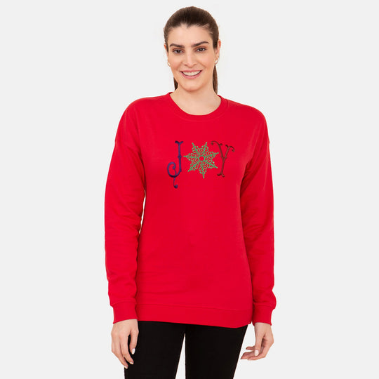 100% Baumwoll-Flanell Strick Sweatshirt mit Applikation, Rot Größe 40