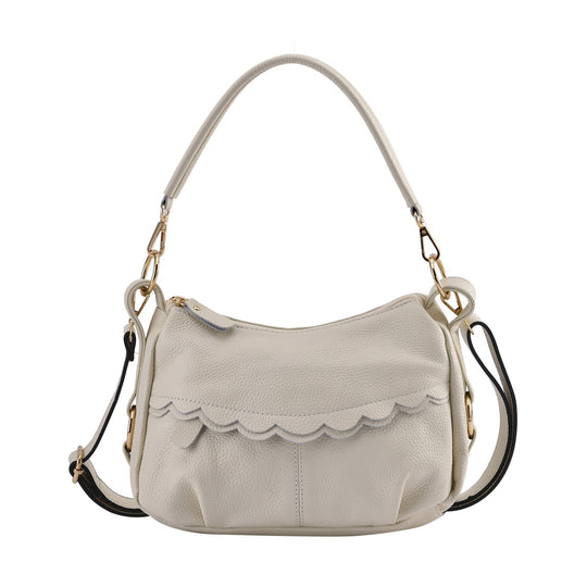 Crossbody Bag aus echtem Leder, gewelltes Design, Größe 29x9x20cm, grau