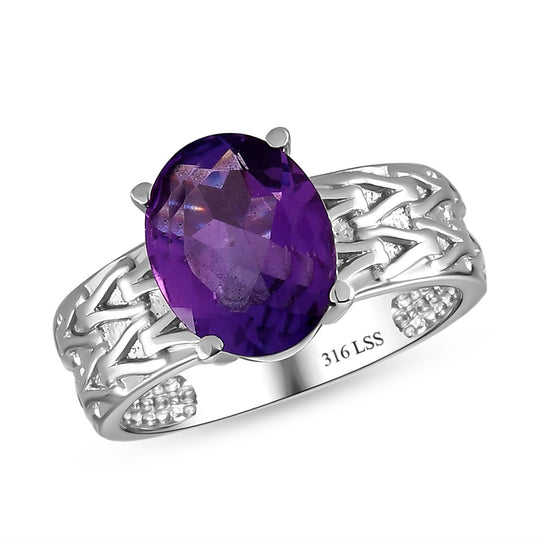 Afrikanischer Amethyst Ring Edelstahl ca. 2,32 ct