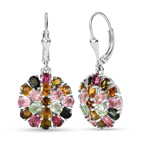 Natürliche mehrfarbige Turmalin Ohrringe, 925 Silber platiniert ca. 6,23 ct