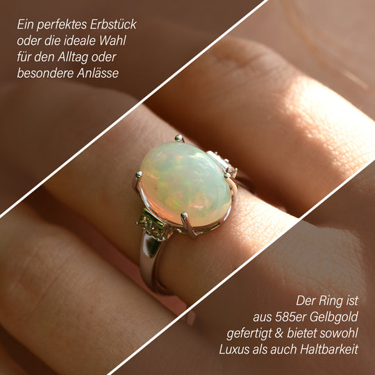 AAA Natürlicher, äthiopischer Welo Opal, Weißer Diamant Ring, Zertifiziert, 585 Gold ca. 3.90 ct