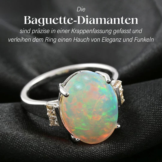 AAA Natürlicher, äthiopischer Welo Opal, Weißer Diamant Ring, Zertifiziert, 585 Gold ca. 3.90 ct