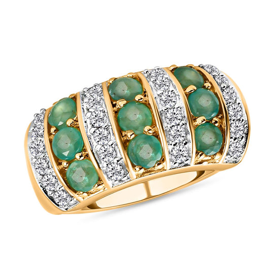 Kagem sambischer Smaragd und weißer Zirkon-Ring, 925 Silber vergoldet ca. 1.49 ct