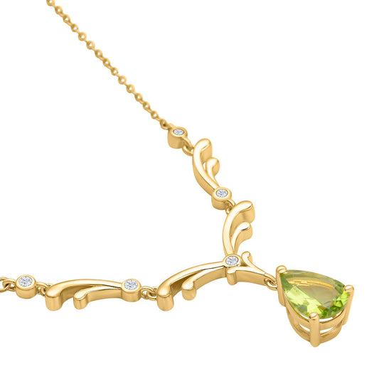Natürliches Peridot und weißes Zirkon Collier, ca. 45 cm, 925 Silber Gelbgold Vermeil ca. 2.81 ct