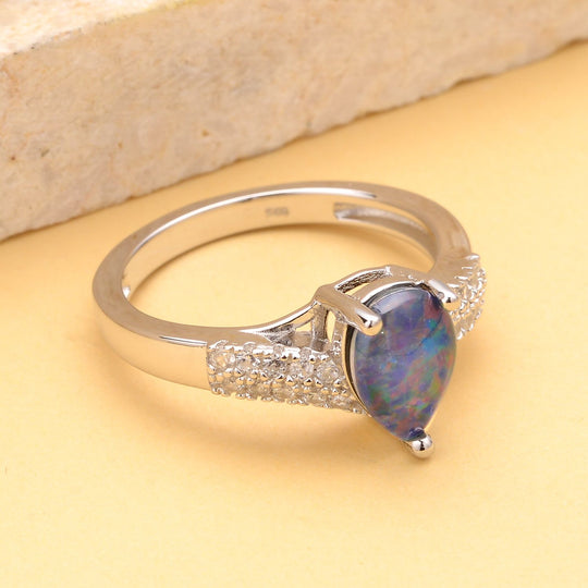 Boulder Opal Triplette und weißer Zirkon-Ring, 925 Silber rhodiniert ca. 1.47 ct