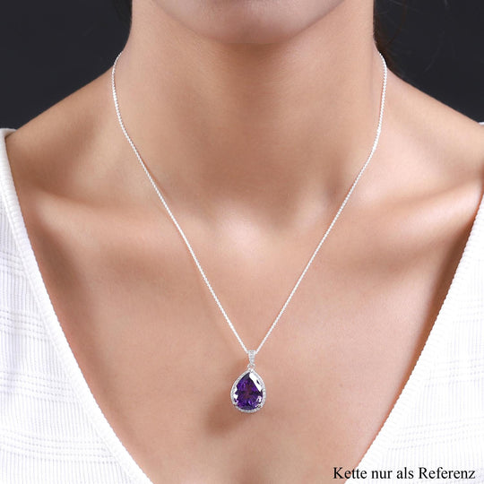 Natürlicher, marokkanischer Amethyst und weißer Zirkon-Anhänger, 925 Silber platiniert ca. 8.48 ct