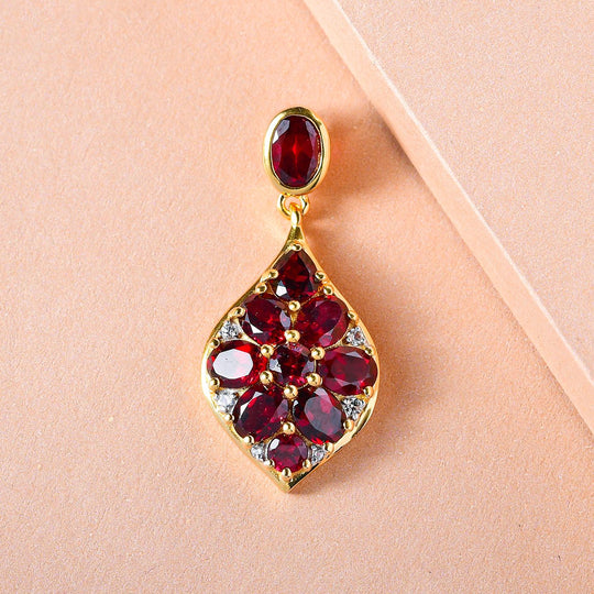 Rhodolith Granat und weißer Zirkon-Anhänger, 925 Silber vergoldet ca. 4,08 ct