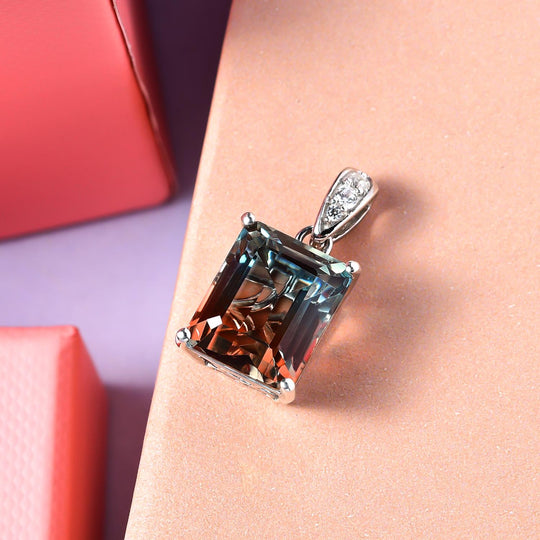 Aqua Terra Costa Quarz Triplette und weißer Zirkon Anhänger, 925 Silber platiniert ca. 7.48 ct