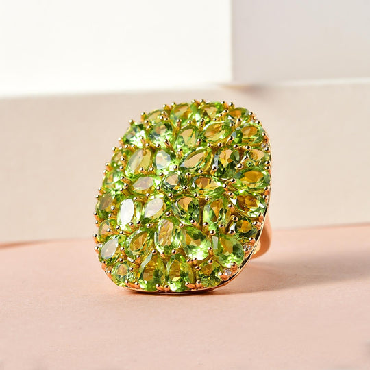 Natürlicher Peridot-Ring, 925 Silber vergoldet ca. 15.68 ct