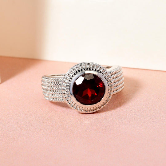 Roter Granat Ring, reines Messing platiniert ca. 2,10 ct