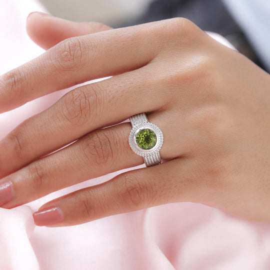 Peridot Ring, reines Messing platiniert ca. 2,13 ct