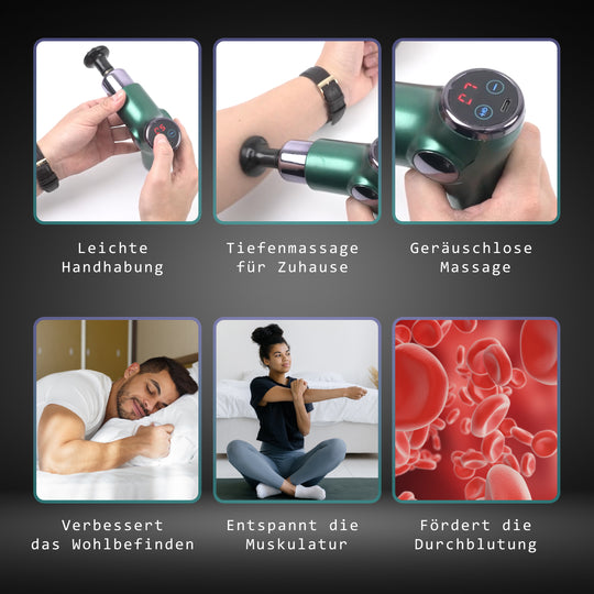 Mini-Muskel-Massage-Pistole mit 4 Massageköpfen, 32 Stärken, perfekt zum Mitnehmen, grün