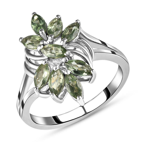 Natürlicher, grüner Apatit-Ring, 925 Silber platiniert ca. 1.40 ct