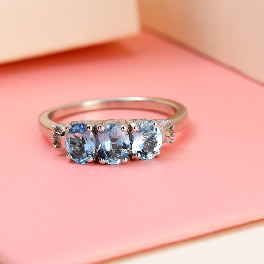 Santamaria Aquamarin und weißer Diamant Ring, 925 Silber platiniert (Größe 21.00) ca. 0,97 ct