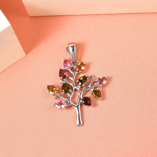 Natürlicher Mehrfach-Turmalin Anhänger, 925 Silber platiniert ca. 1,41 ct
