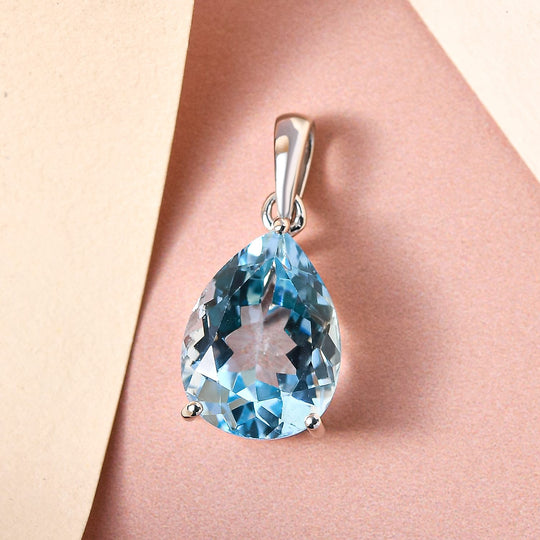 Himmelblauer Topas-Anhänger, 925 Silber platiniert ca. 9,75 ct