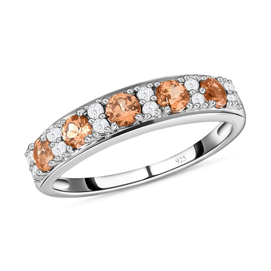 AA Ceylon kaiserlicher Granat und weißer Zirkon-Ring, 925 Silber platiniert ca. 0.95 ct