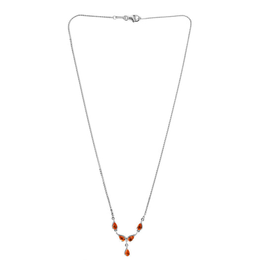 Salamanca Feueropal und weißes Zirkon Collier, ca. 45 cm, 925 Silber platiniert ca. 0,73 ct