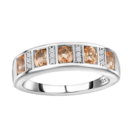 AA Ceylon kaiserlicher Granat und weißer Zirkon-Ring, 925 Silber platiniert ca. 1.24 ct