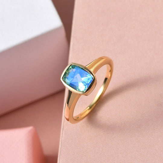 Pfau Triplett-Quarz Ring, 925 Silber vergoldet ca. 1,69 ct