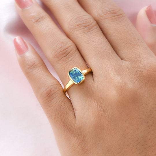 Pfau Triplett-Quarz Ring, 925 Silber vergoldet ca. 1,69 ct