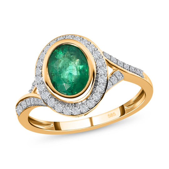 AAA Kagem sambischer Smaragd und weißer Diamant-Ring, 585 Gold (Größe 17.00) ca. 1,38 ct