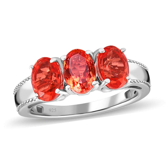 Padparadscha Triplette Quarz-Ring, 925 Silber platiniert ca. 2.63 ct