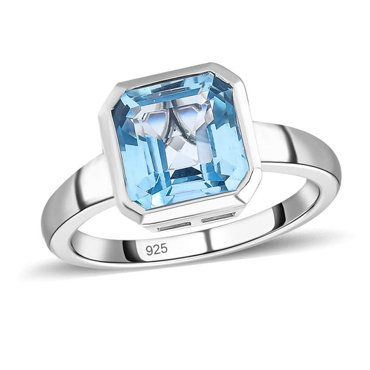 Himmelblauer Topas Ring, 925 Silber platiniert ca. 4.35 ct