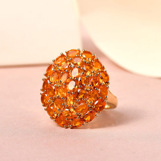 Salamanca Feueropal Ring, 925 Silber Gelbgold Vermeil , ca. 3.75 ct