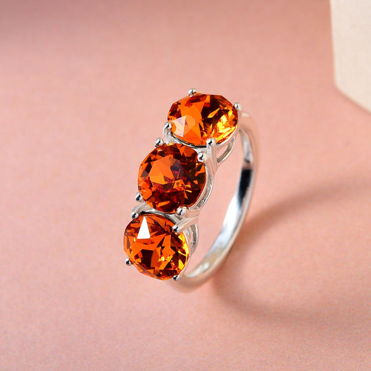 Mandarinen-Kristall Ring, 925 Silber (Größe 20.00)