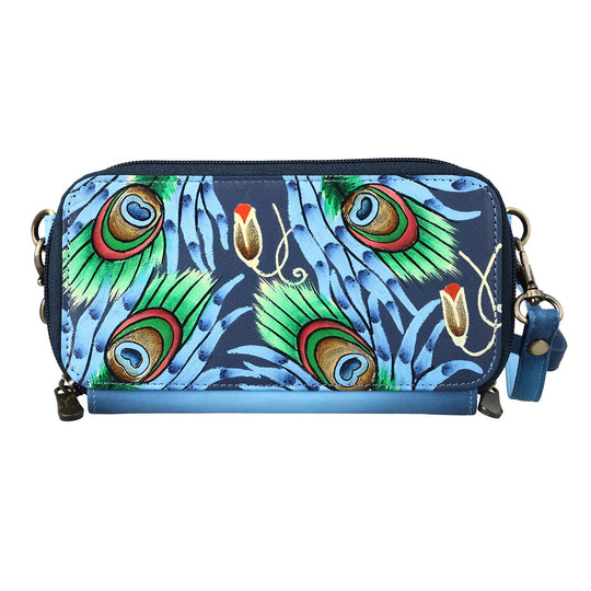 SUKRITI - RFID-geschütztes 100% Echtleder handgemaltes Crossbody-Tasche, 20x9 cm, gelb grün