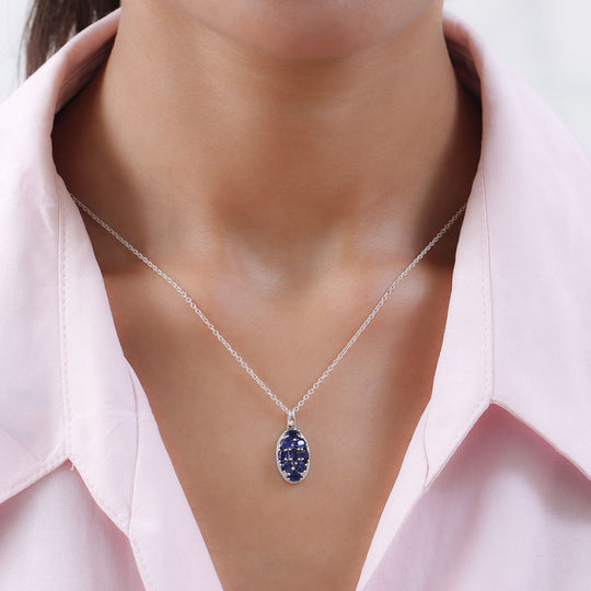 Kaschmir Kyanit und weißer Zirkon-Anhänger, 925 Silber platiniert ca. 2.19 ct