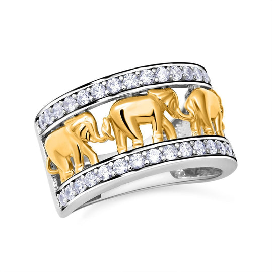 LUSTRO STELLA - Zirkonia Elefanten-Ring, 925 Silber Bicolor (Größe 17.00)