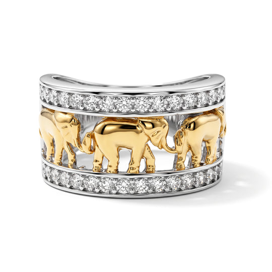 LUSTRO STELLA - Zirkonia Elefanten-Ring, 925 Silber Bicolor (Größe 18.00)
