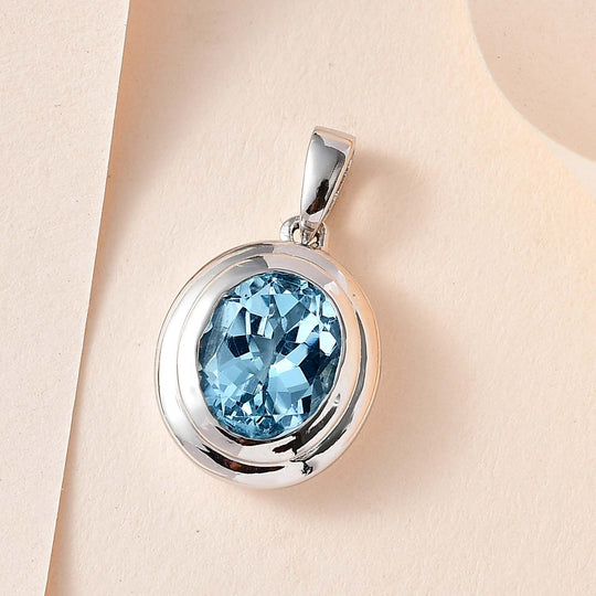 Himmelblauer Topas Anhänger, Messing platiniert ca. 4.36 ct