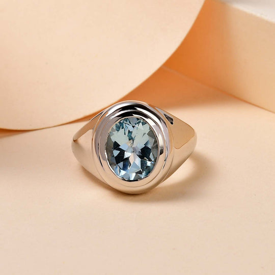 Himmelblauer Topas Ring, reines Messing platiniert ca. 3,20 ct