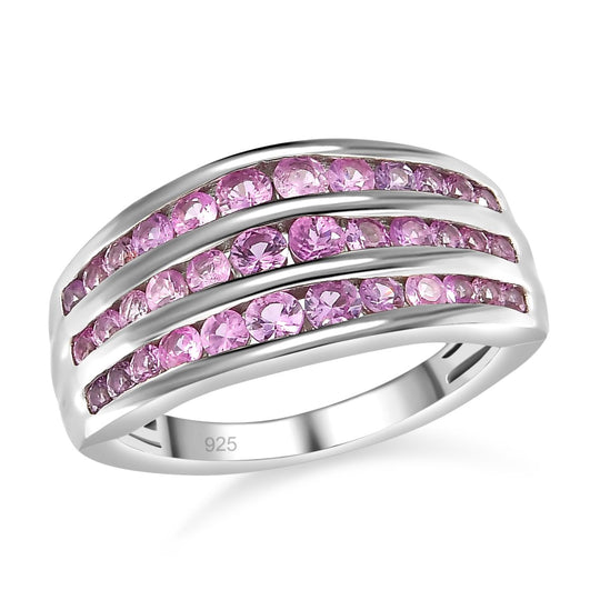 Premium Rosa Saphir Ring, 925 Silber platiniert (Größe 20.00) ca. 1.53 ct