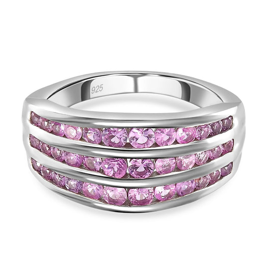 Premium Rosa Saphir Ring, 925 Silber platiniert (Größe 20.00) ca. 1.53 ct