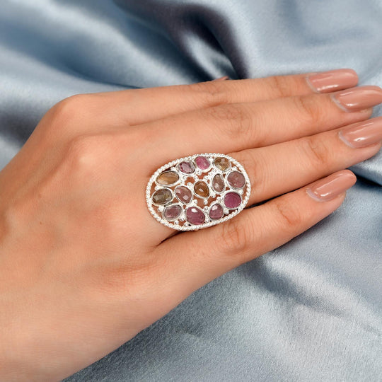 Natürlicher Mehrfach-Turmalin Ring, 925 Silber ca. 5.46 ct