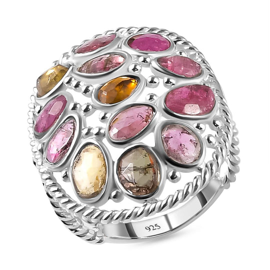 Natürlicher Mehrfach-Turmalin Ring, 925 Silber ca. 5.46 ct