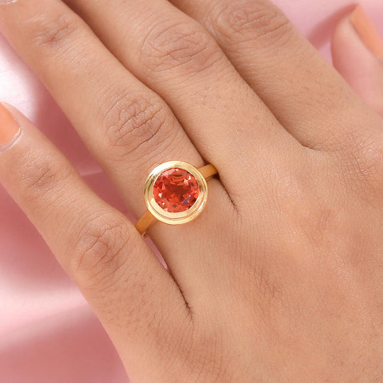 Padparadscha Triplette Quarz-Ring, 925 Silber vergoldet ca. 3.06 ct