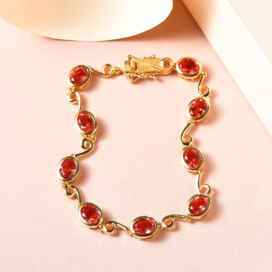 Padparadscha Triplette Quarz Armband, ca. 19 cm, 925 Silber vergoldet ca. 8.32 ct