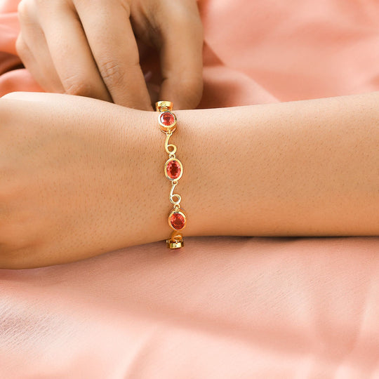 Padparadscha Triplette Quarz Armband, ca. 19 cm, 925 Silber vergoldet ca. 8.32 ct