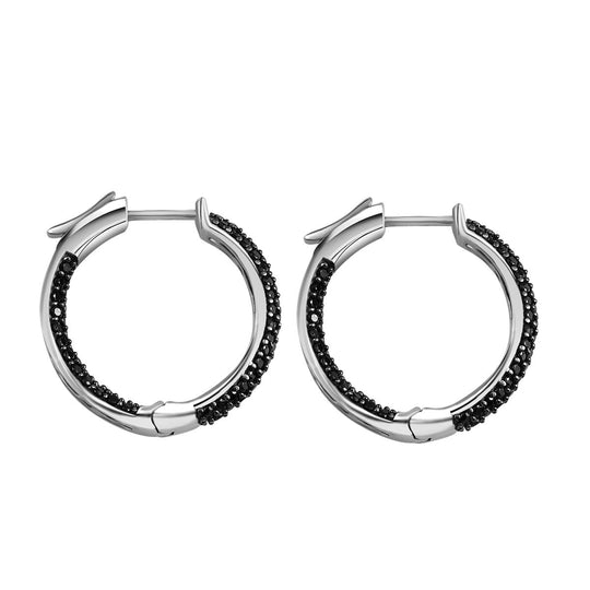 Schwarze Spinell Creolen, 925 Silber platiniert ca. 2.41 ct