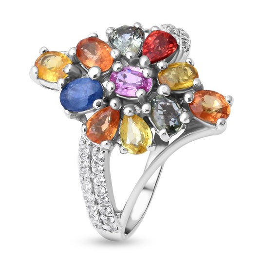 Mehrfarbiger Saphir-Ring, 925 Silber platiniert ca. 2.64 ct