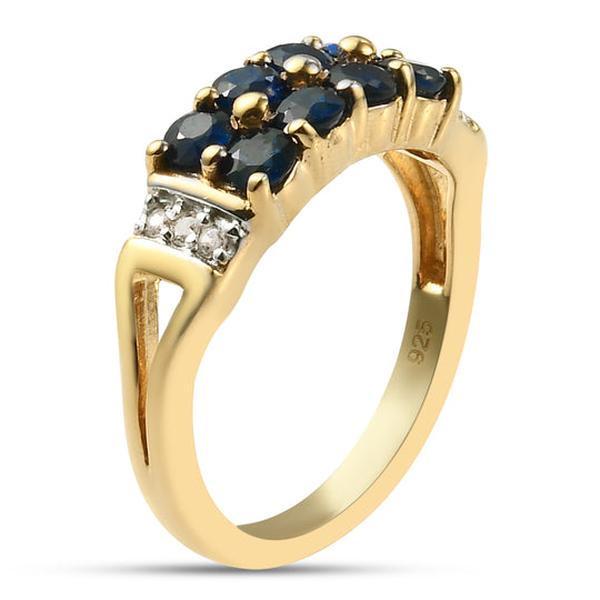 Blauer Saphir und Zirkon Ring 925 Silber vergoldet ca. 1,21 ct