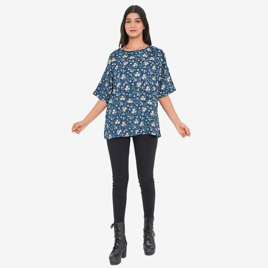 TAMSY - bedrucktes Top mit Blumendruck, Größe 38, Schwarz